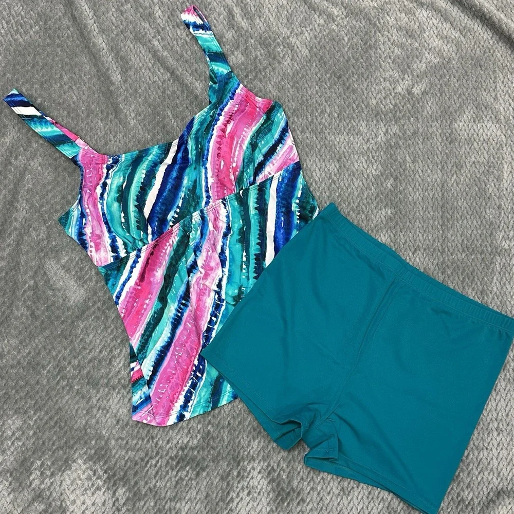 Kim‎ Gravel x Swimsuits For All Women's 12 Scoop Neck Tankini Set Bike Shorts
